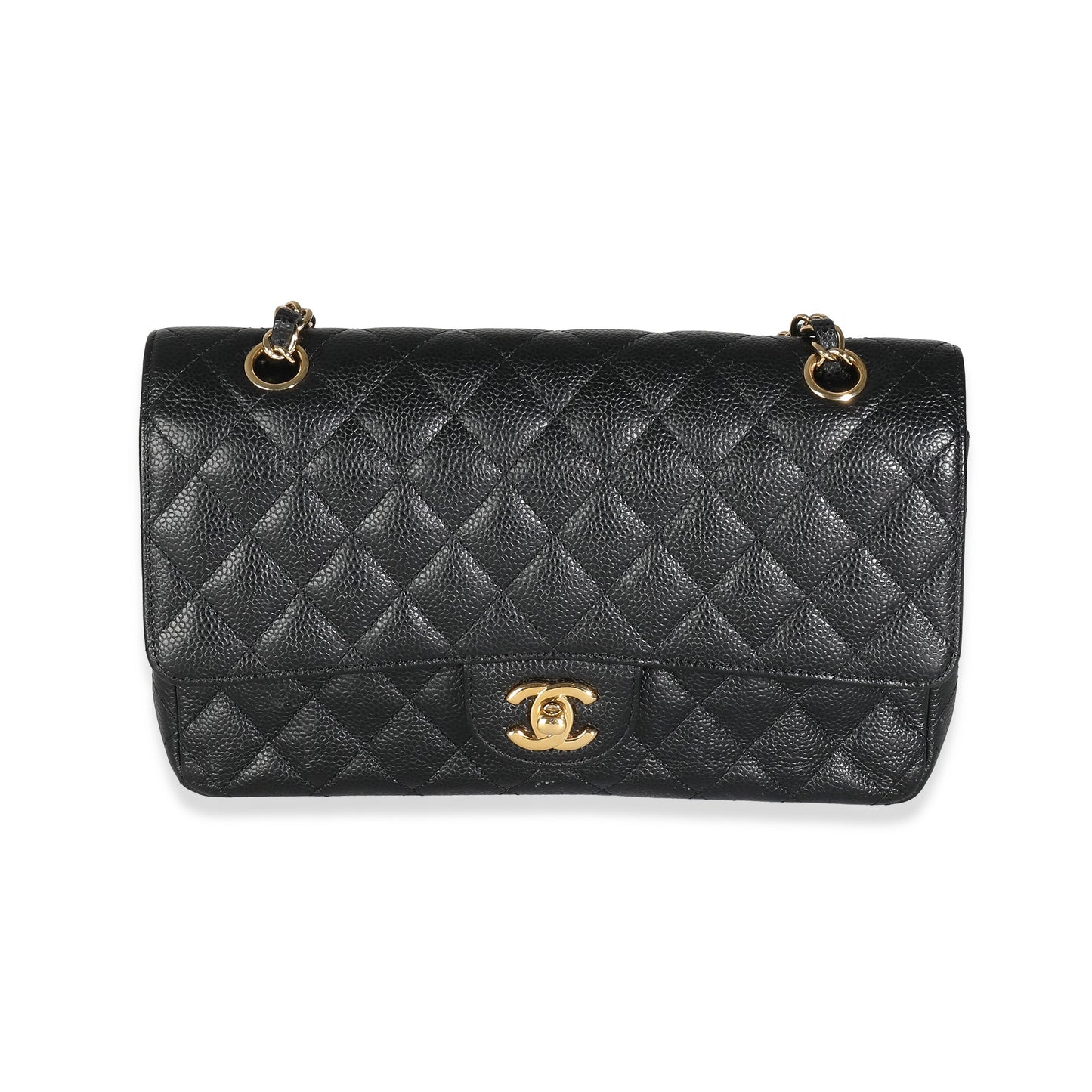 CHANEL Black Quilted Caviar Medium Classic Double Flap Bag