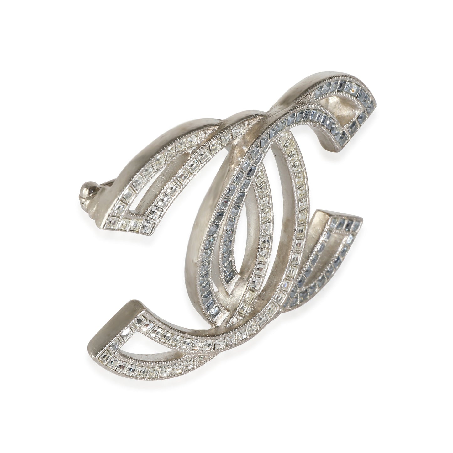 CHANEL 2016 CC Palladium Plated Brooch With Strass