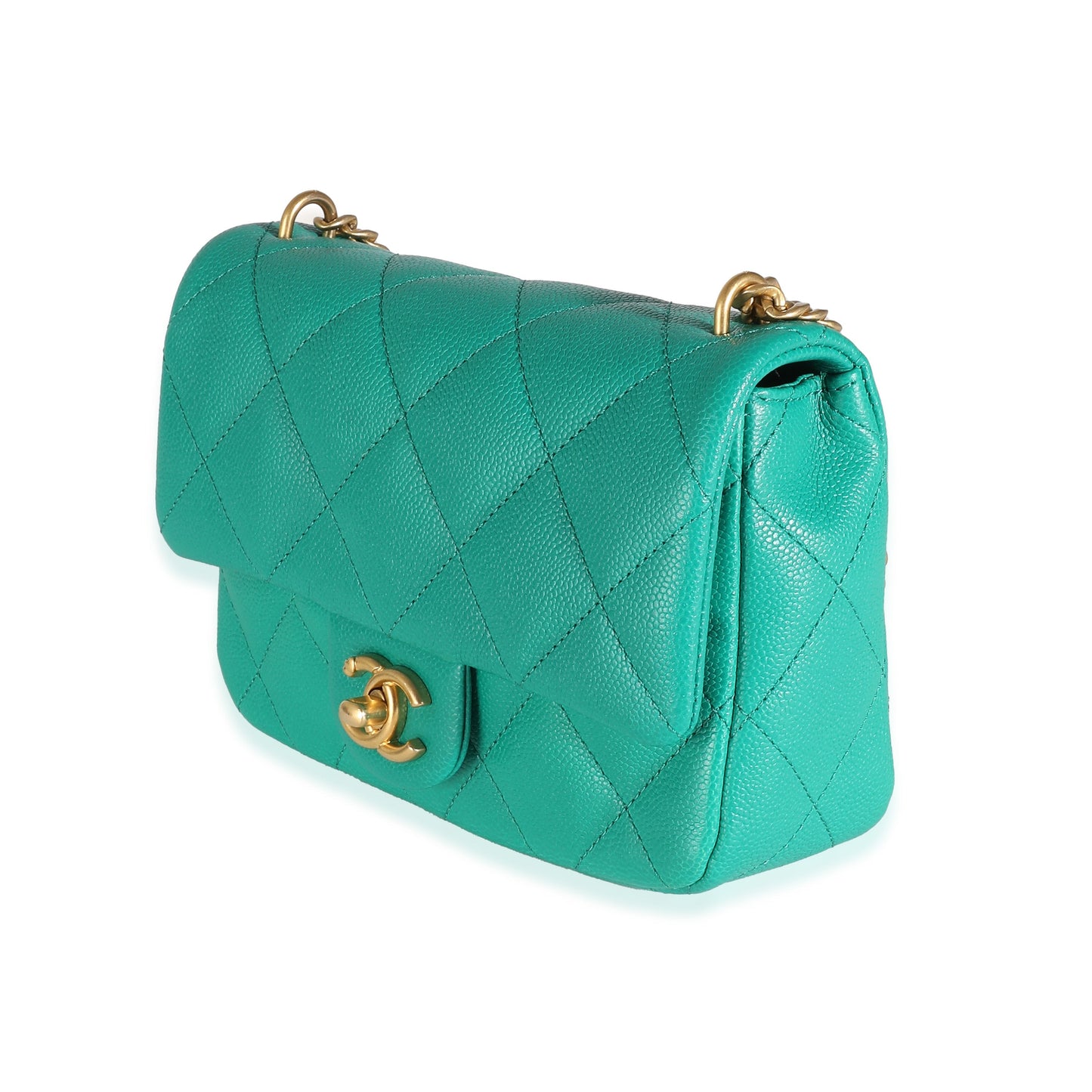 CHANEL Green Quilted Caviar Sweetheart Mini Flap Bag