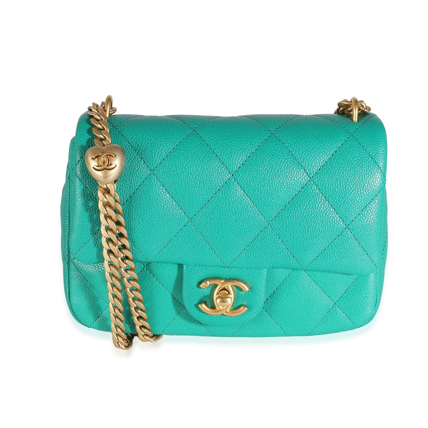 CHANEL Green Quilted Caviar Sweetheart Mini Flap Bag