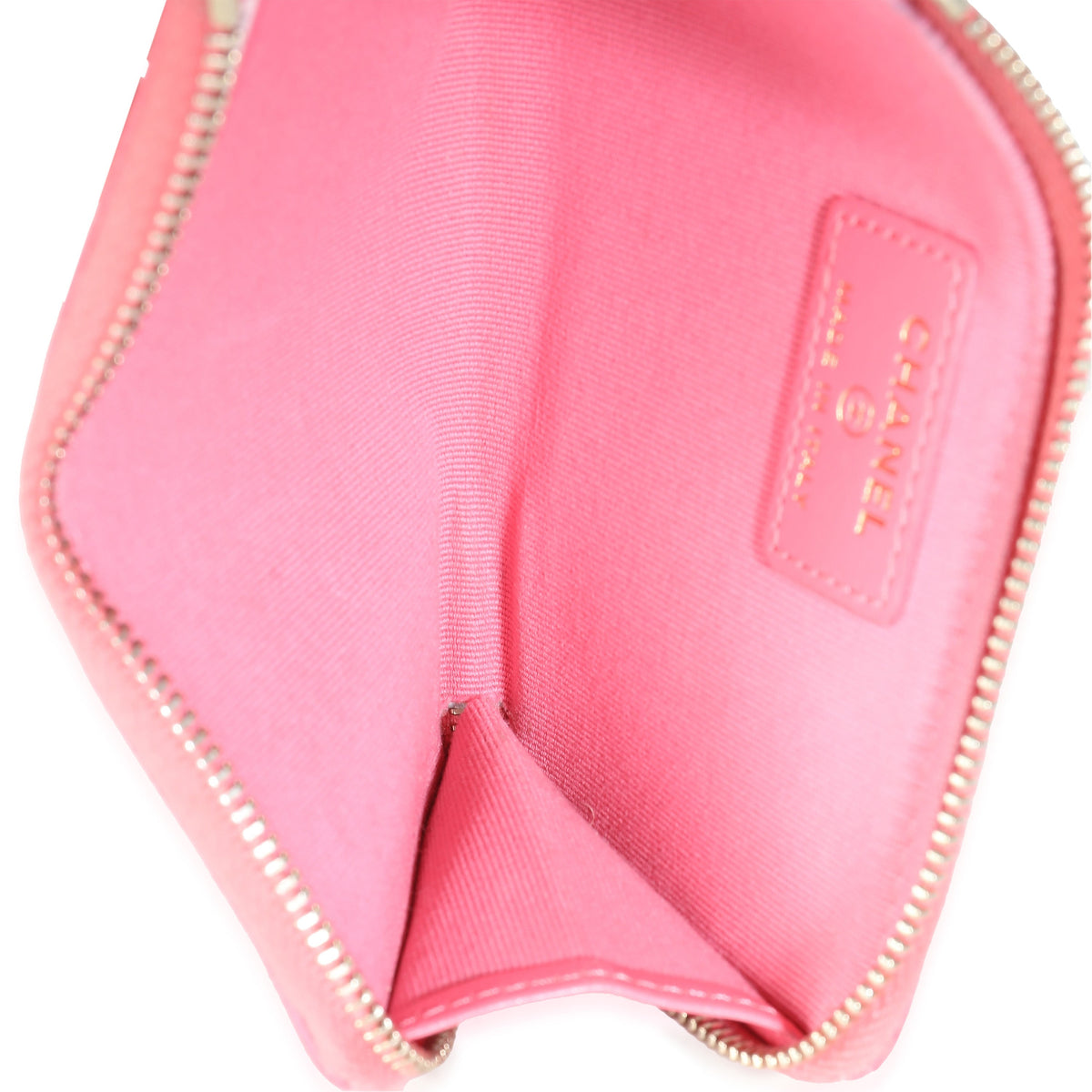 CHANEL Pink Quilted Caviar Zip Card Case