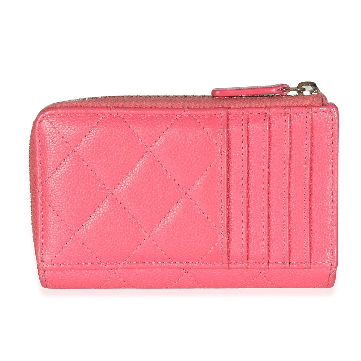 CHANEL Pink Quilted Caviar Zip Card Case