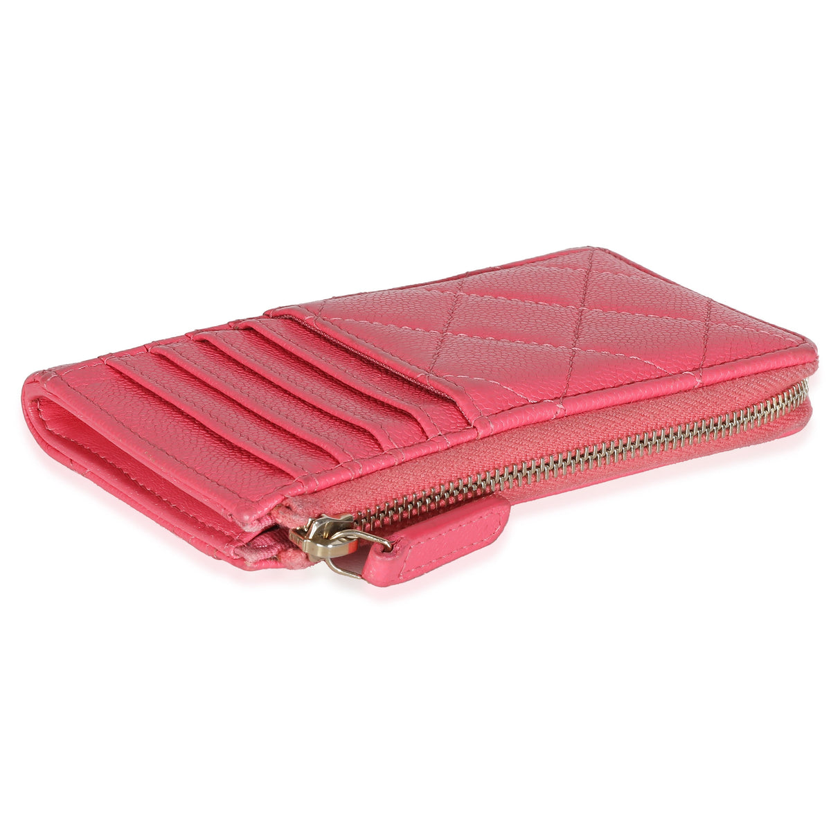 CHANEL Pink Quilted Caviar Zip Card Case