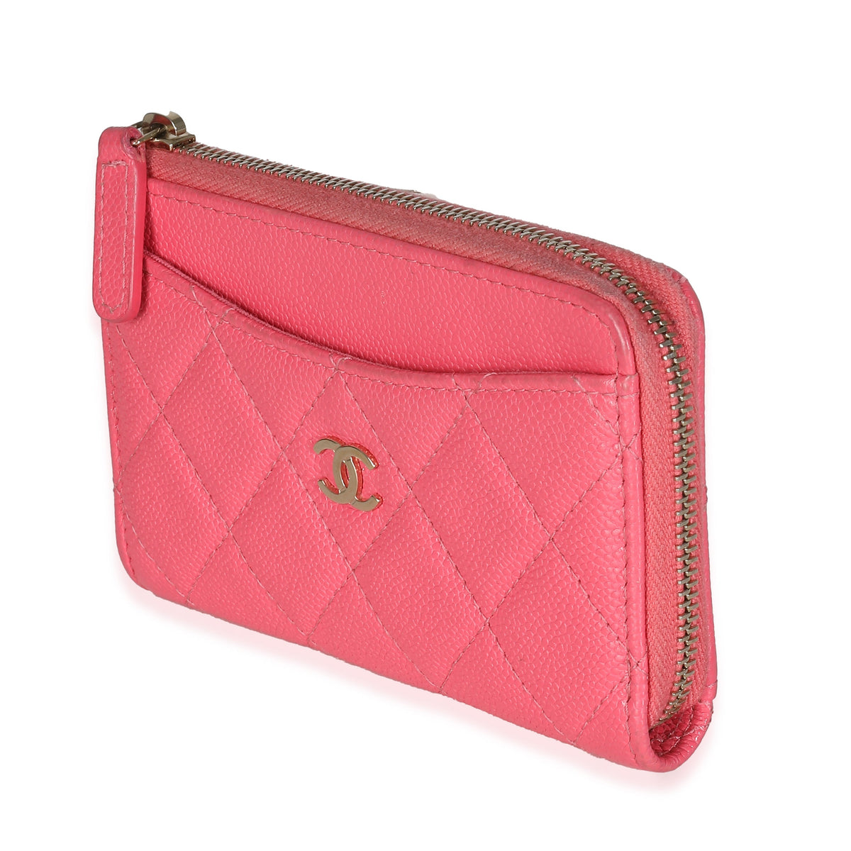 CHANEL Pink Quilted Caviar Zip Card Case