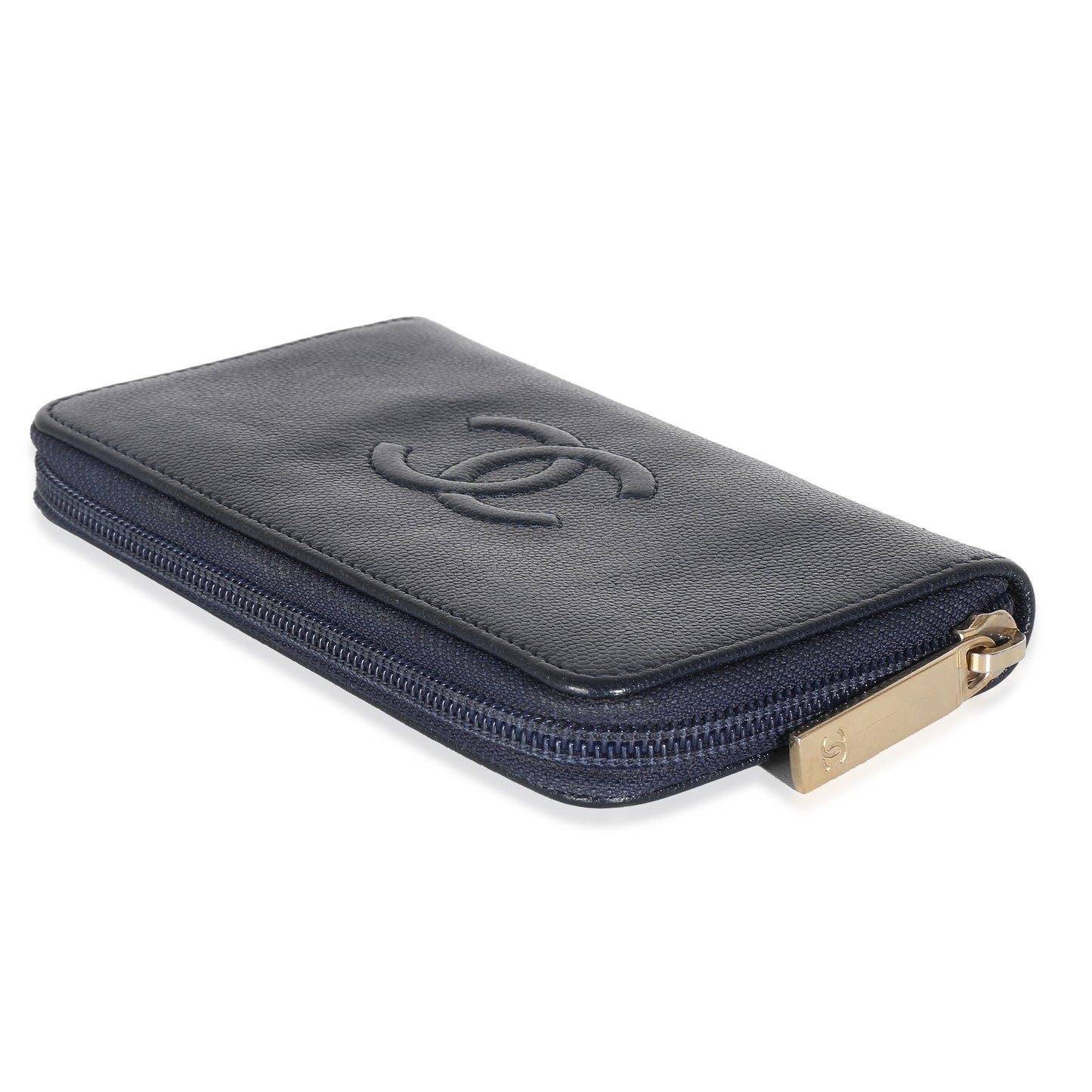 CHANEL Navy Caviar CC Zip Around Wallet