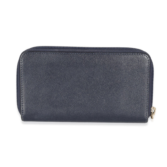 CHANEL Navy Caviar CC Zip Around Wallet