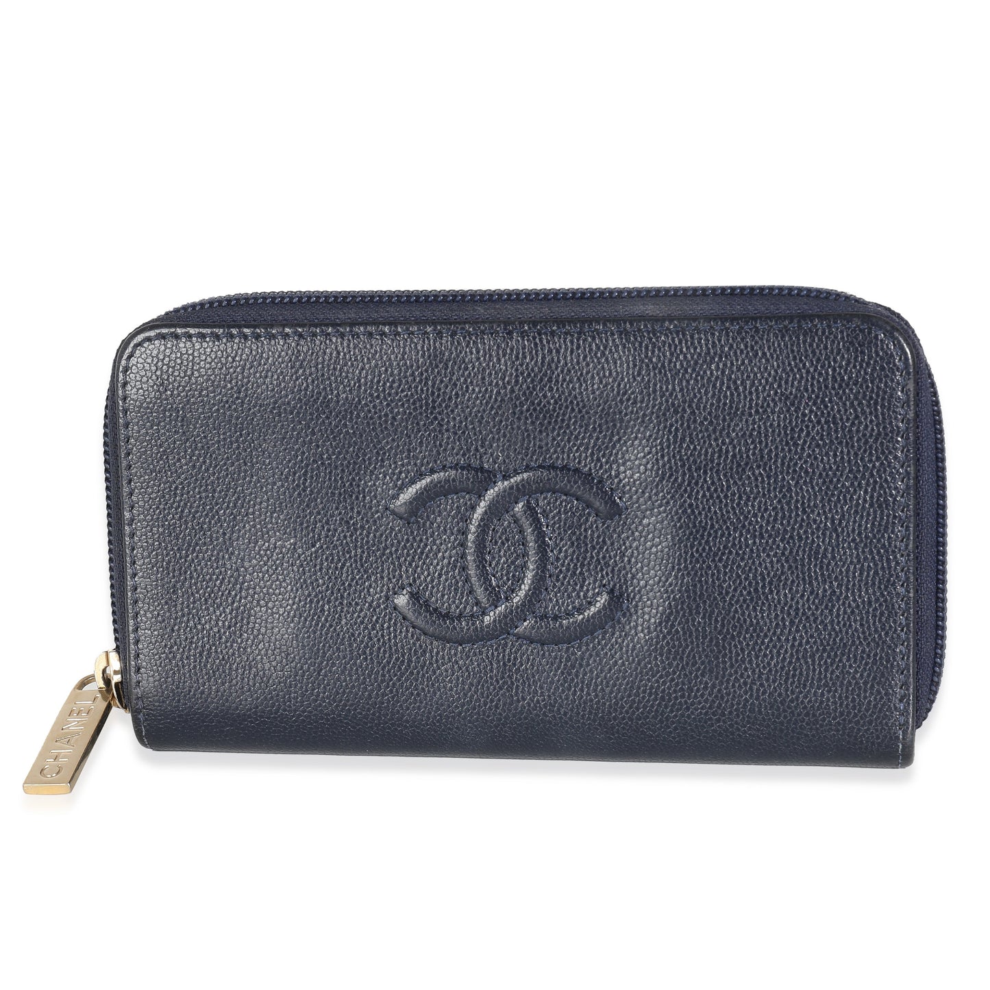 CHANEL Navy Caviar CC Zip Around Wallet