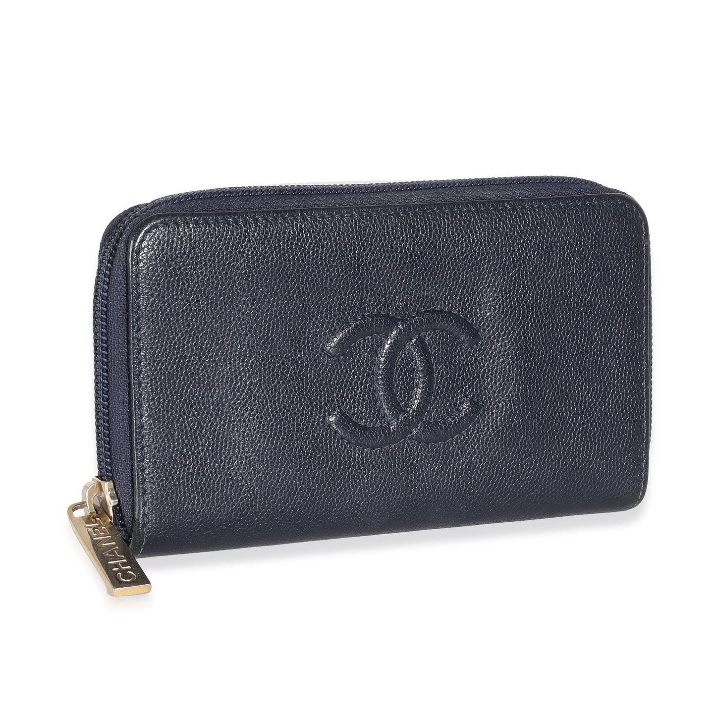 CHANEL Navy Caviar CC Zip Around Wallet