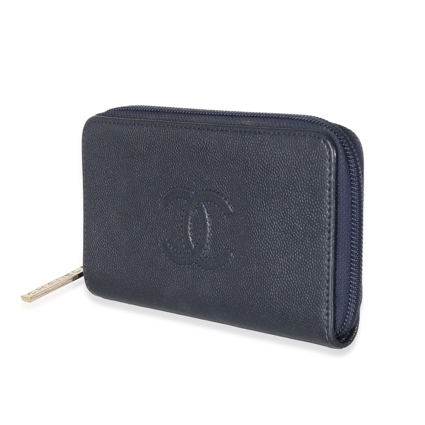CHANEL Navy Caviar CC Zip Around Wallet