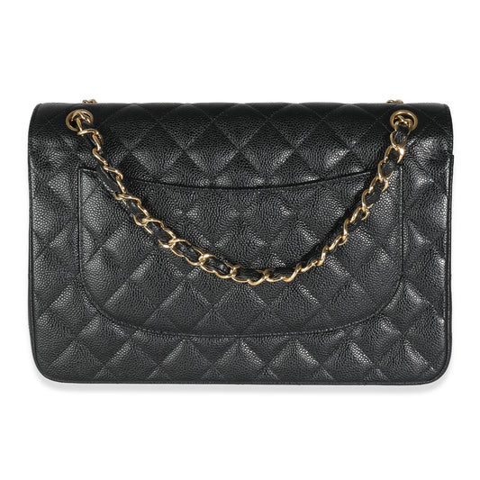 CHANEL Black Quilted Caviar Jumbo Classic Double Flap Bag