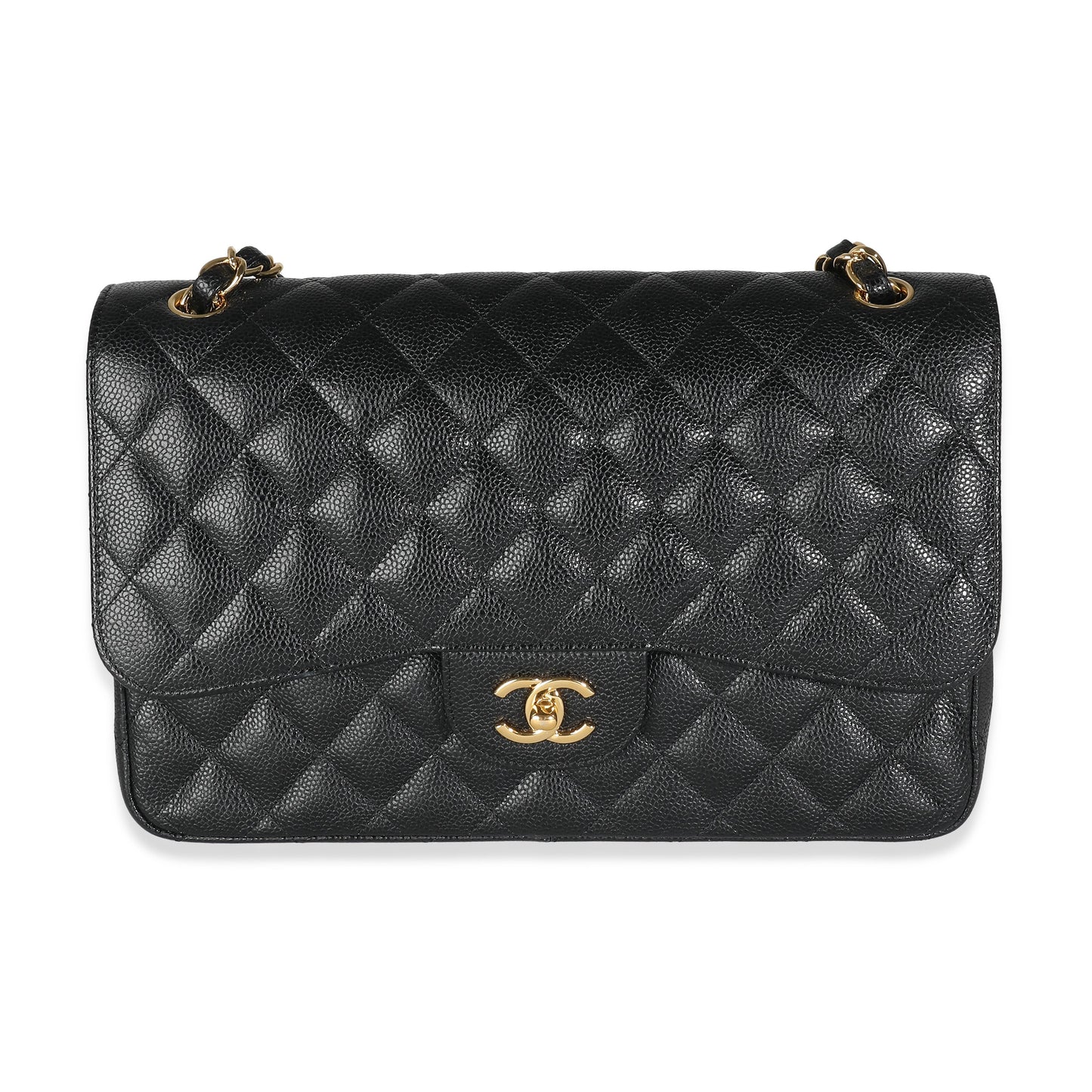 CHANEL Black Quilted Caviar Jumbo Classic Double Flap Bag