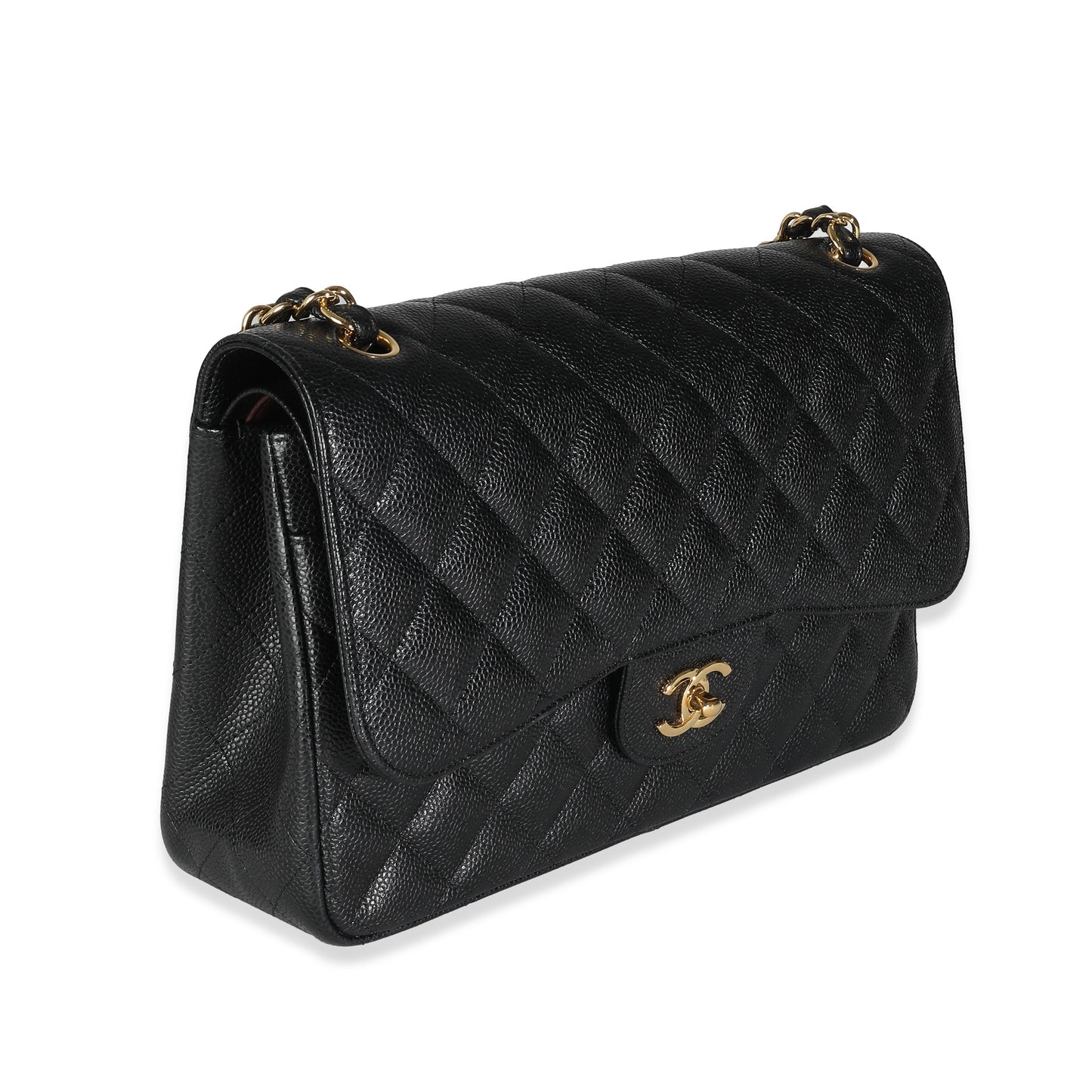 CHANEL Black Quilted Caviar Jumbo Classic Double Flap Bag