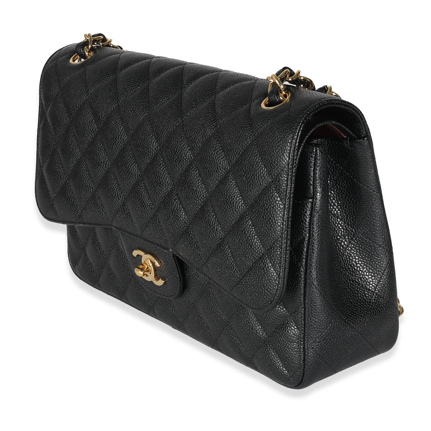 CHANEL Black Quilted Caviar Jumbo Classic Double Flap Bag