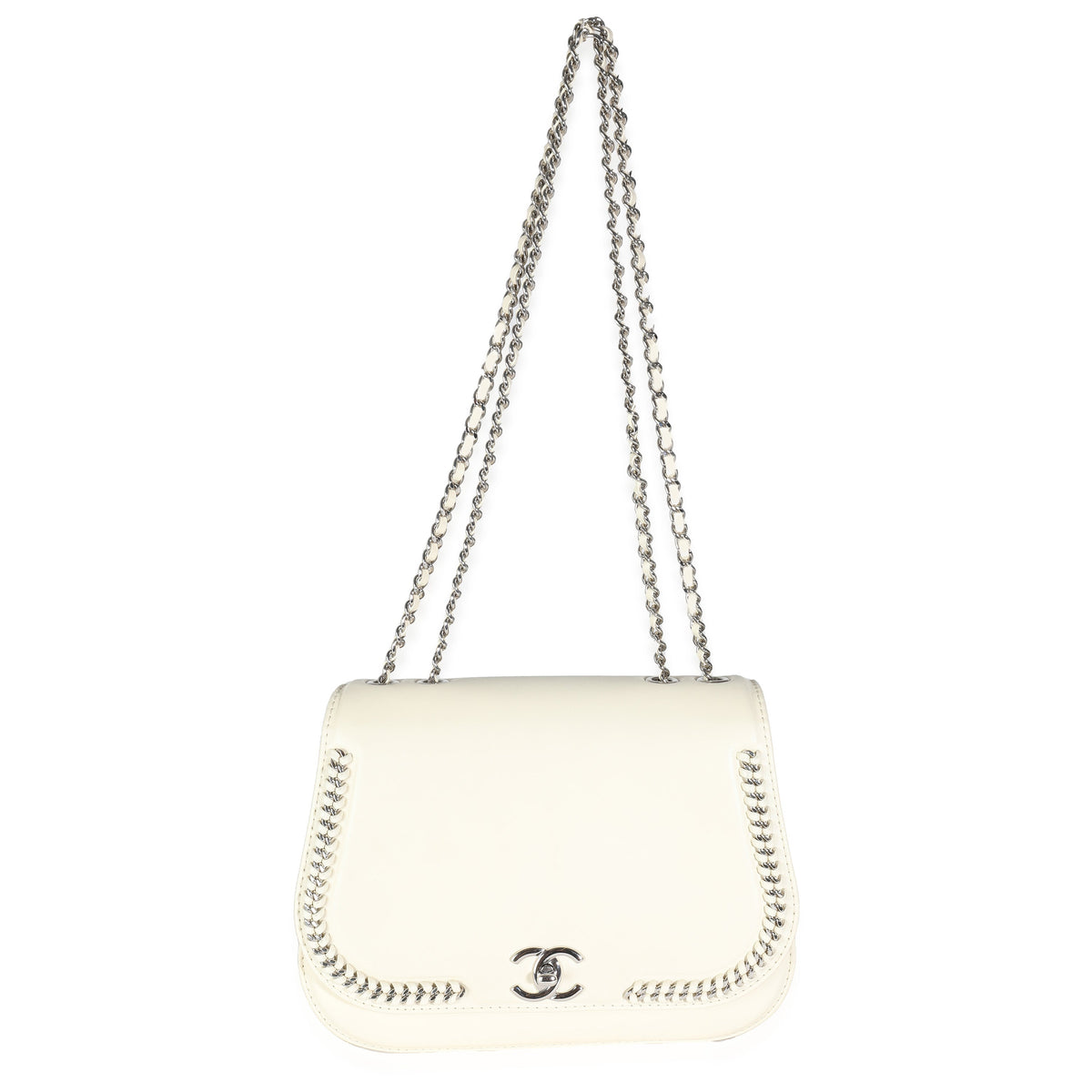 CHANEL White Calfskin Small Braided Chain Chic Flap Bag