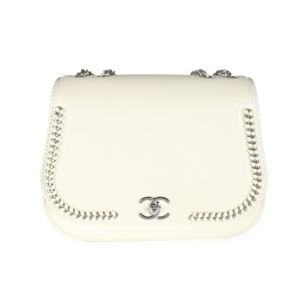 CHANEL White Calfskin Small Braided Chain Chic Flap Bag