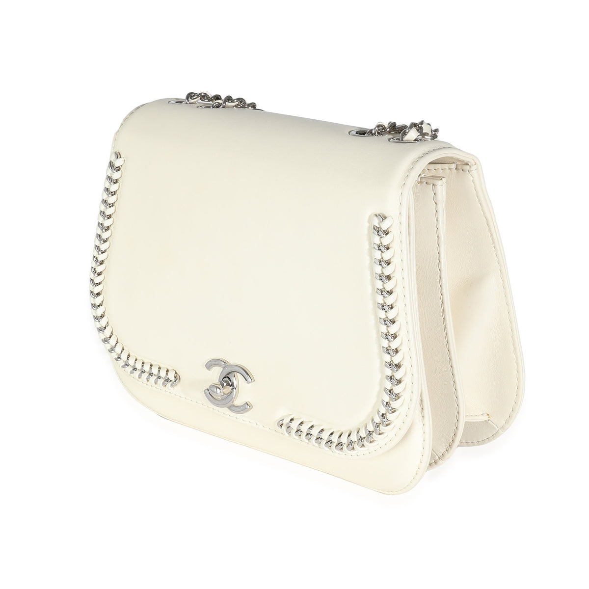 CHANEL White Calfskin Small Braided Chain Chic Flap Bag