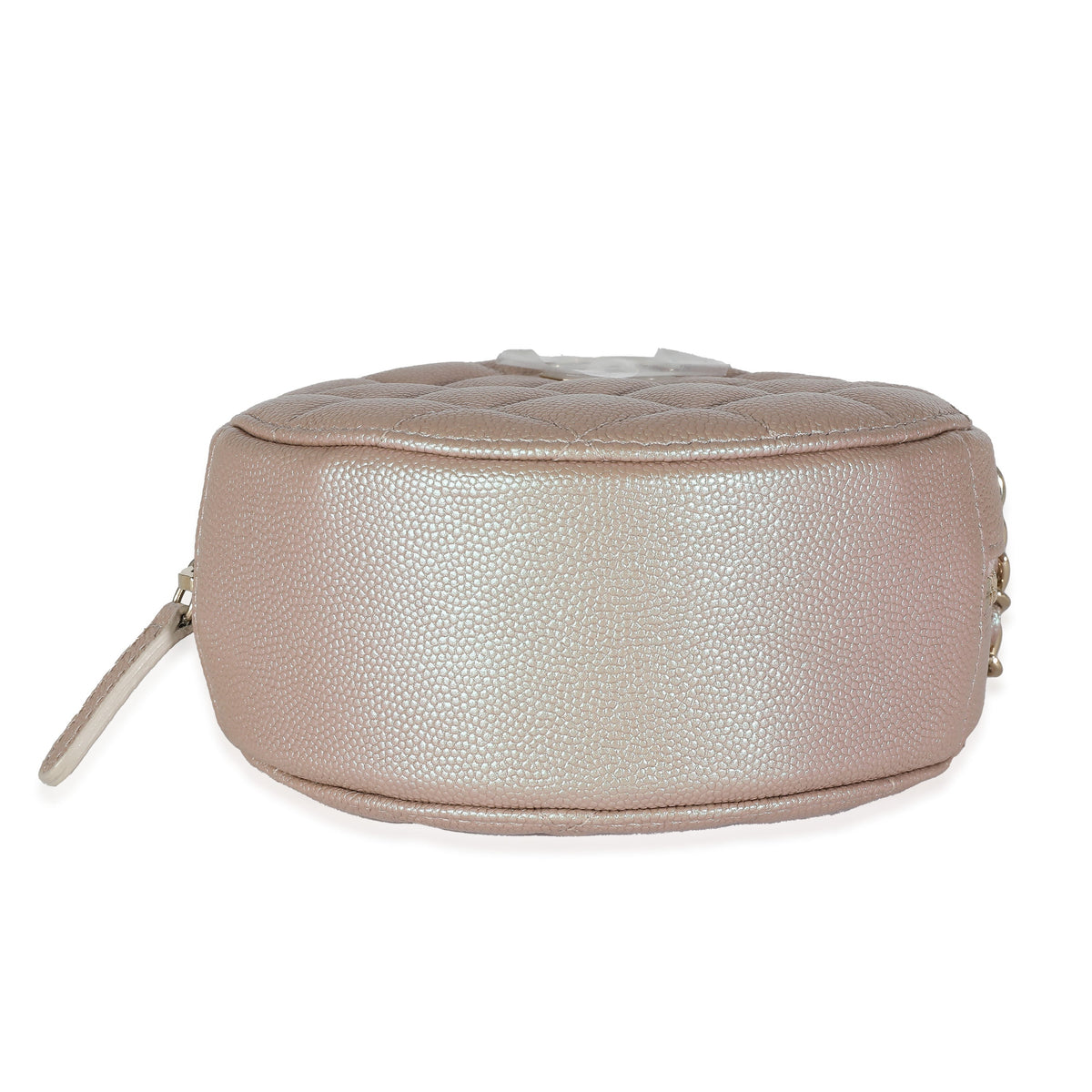 CHANEL Pink Iridescent Quilted Caviar Round Clutch With Chain