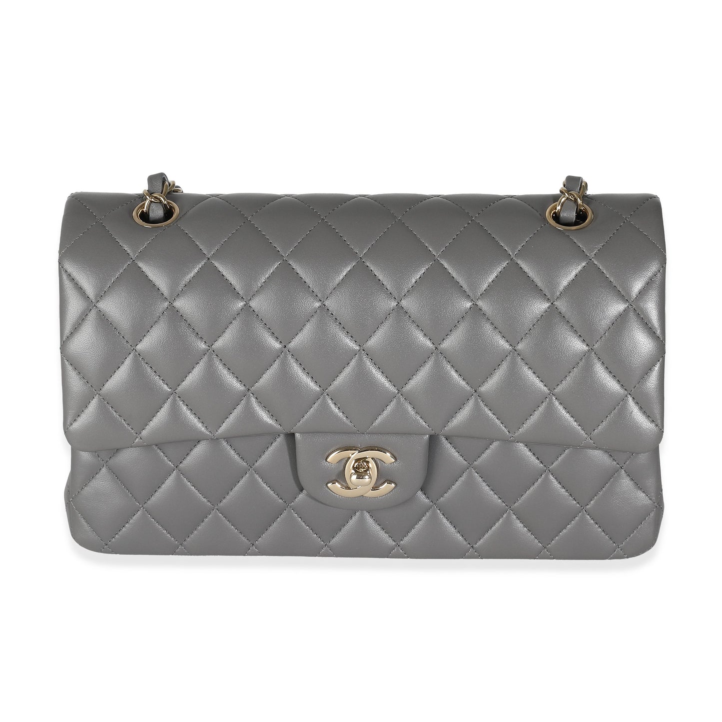 CHANEL 22A Grey Quilted Lambskin Medium Classic Double Flap Bag