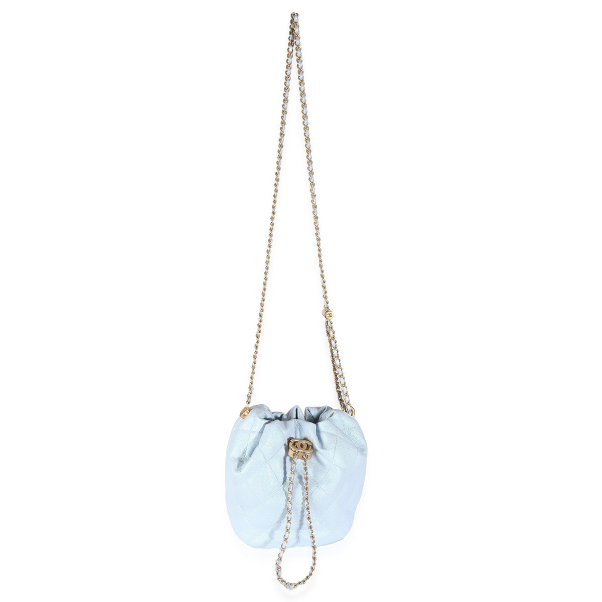 Top Quality Chanel Light Blue Iridescent Quilted Caviar My Perfect CC Drawstring Bucket Bag