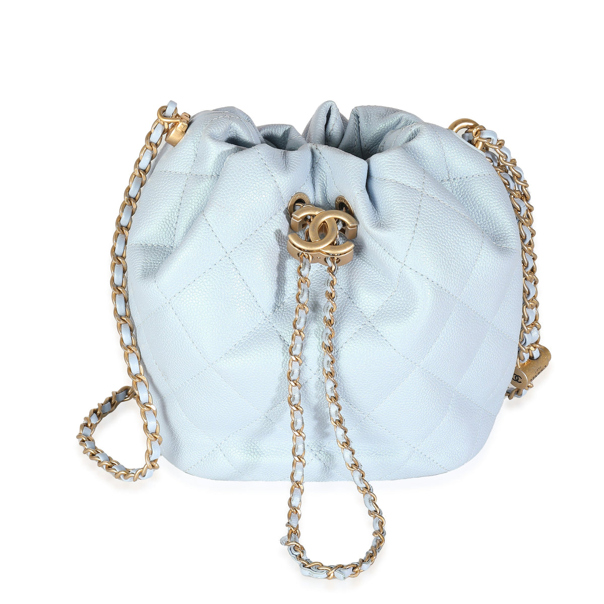 Top Quality Chanel Light Blue Iridescent Quilted Caviar My Perfect CC Drawstring Bucket Bag