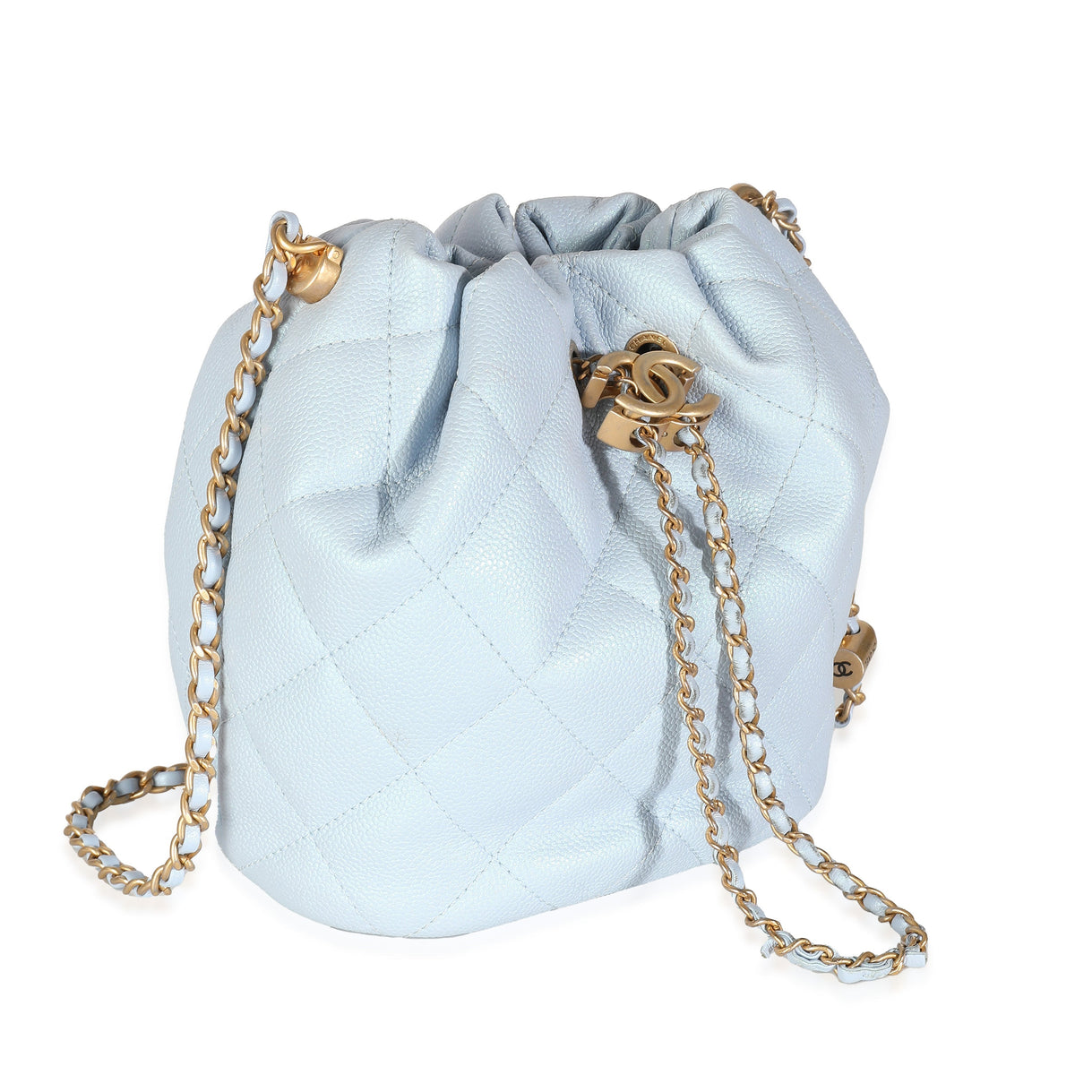 Top Quality Chanel Light Blue Iridescent Quilted Caviar My Perfect CC Drawstring Bucket Bag
