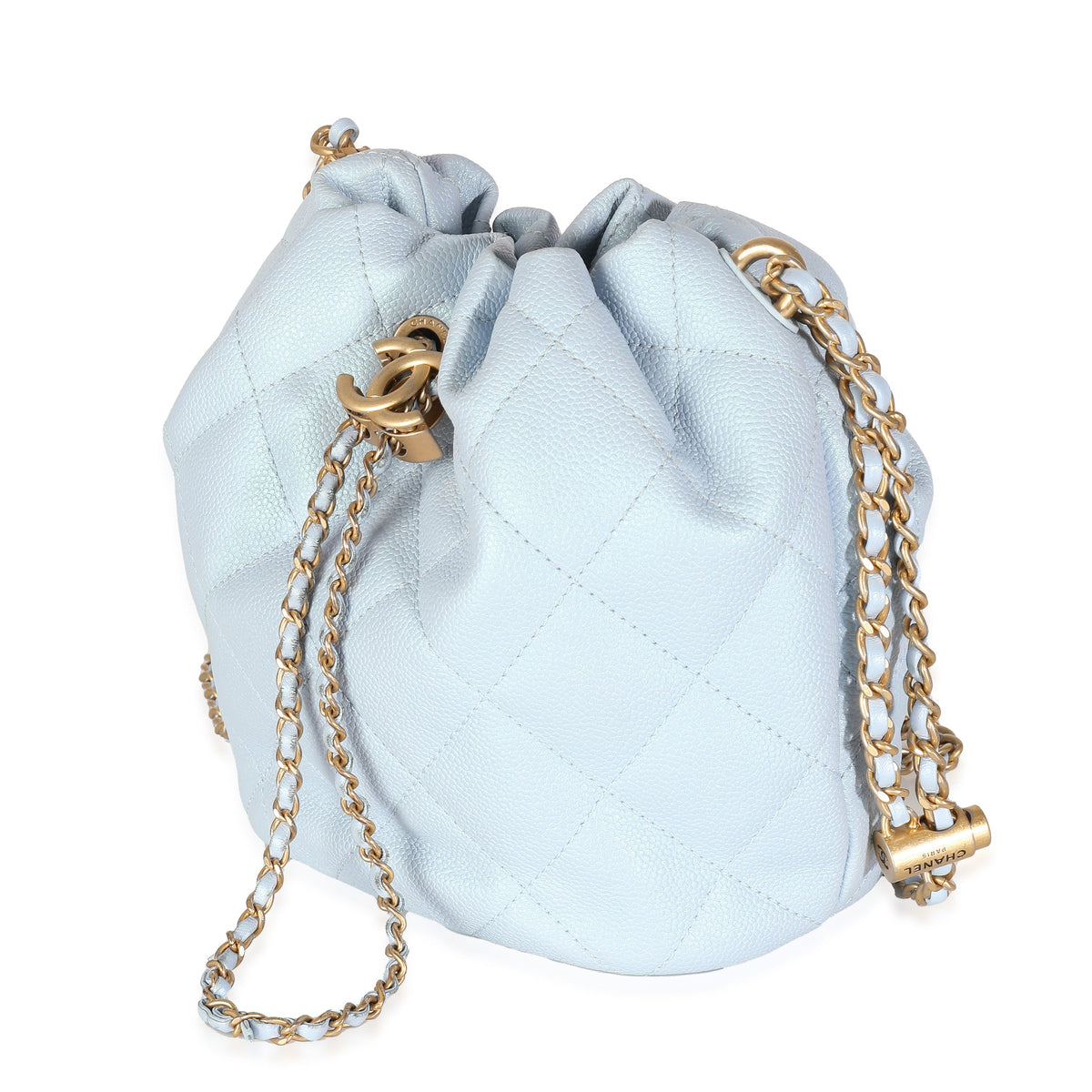 Top Quality Chanel Light Blue Iridescent Quilted Caviar My Perfect CC Drawstring Bucket Bag
