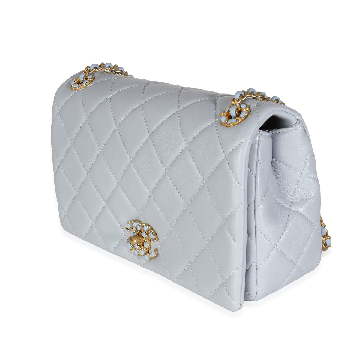 CHANEL Lilac Quilted Lambskin Woven CC Full Flap Bag
