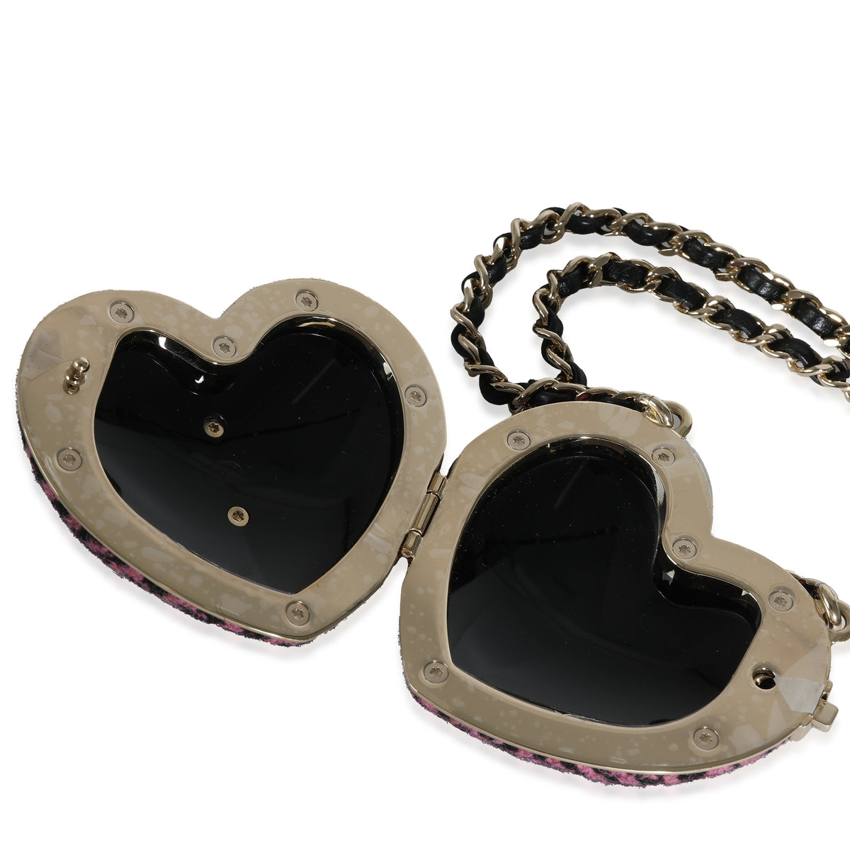 Top Quality Chanel Gold Plated 2022 Tweed Heart Locket Necklace