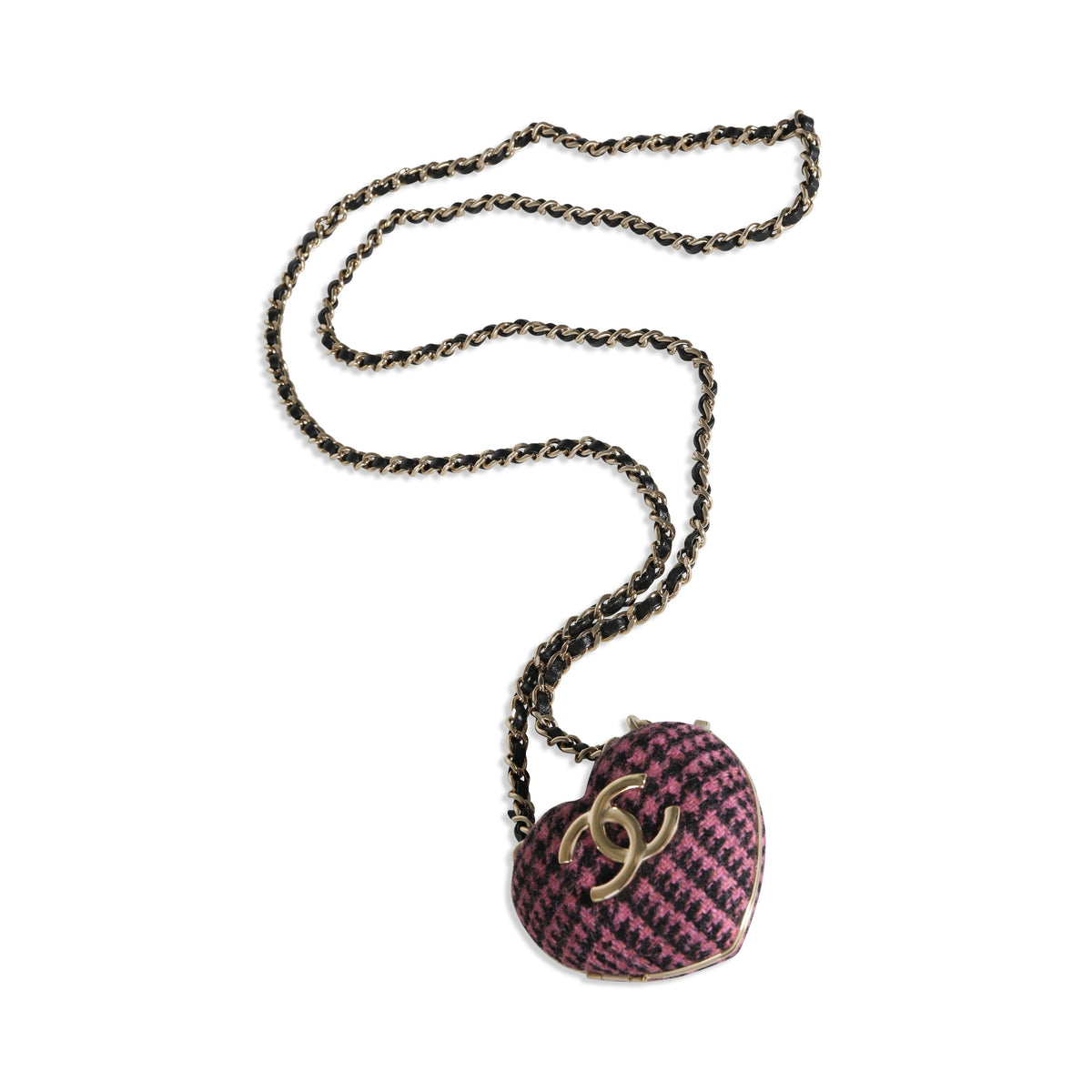 Top Quality Chanel Gold Plated 2022 Tweed Heart Locket Necklace