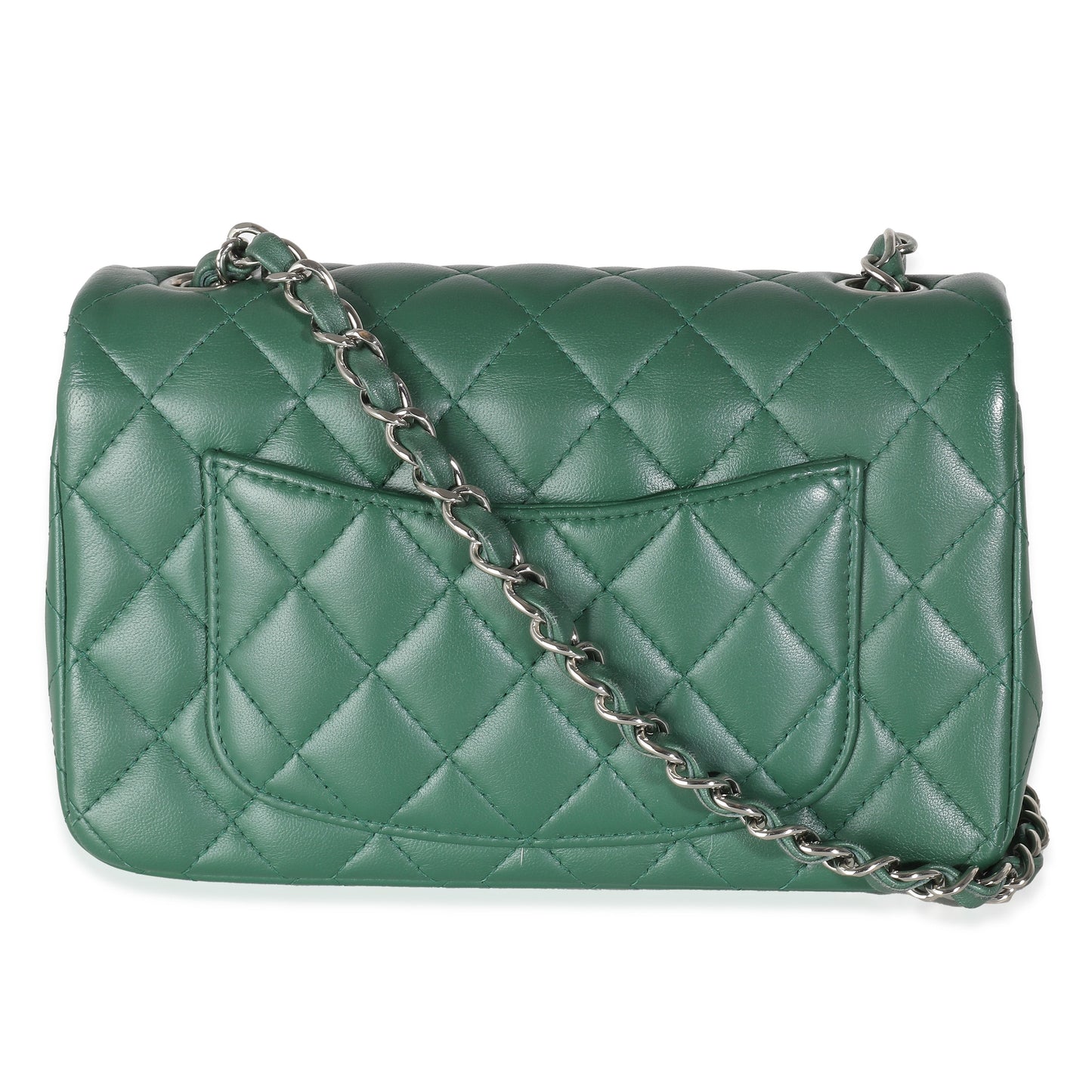 CHANEL Dark Green Quilted Lambskin Mini Rectangular Flap Bag