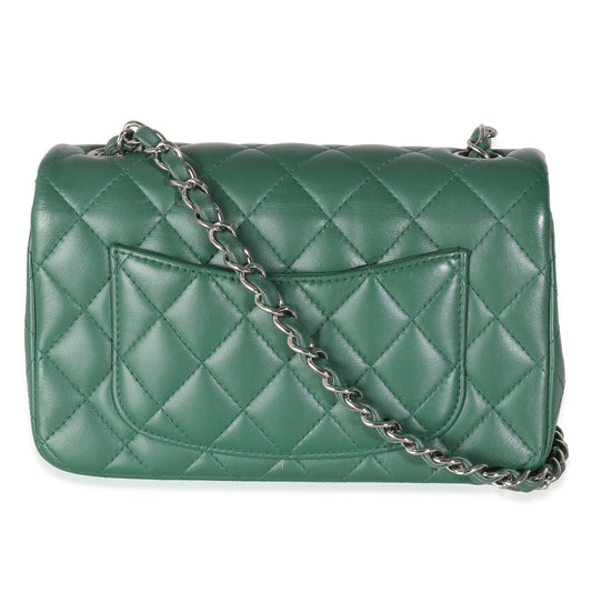 CHANEL Dark Green Quilted Lambskin Mini Rectangular Flap Bag