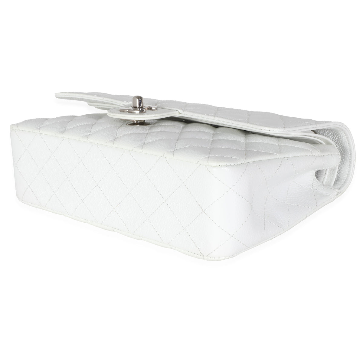 CHANEL White Quilted Caviar Medium Classic Double Flap Bag