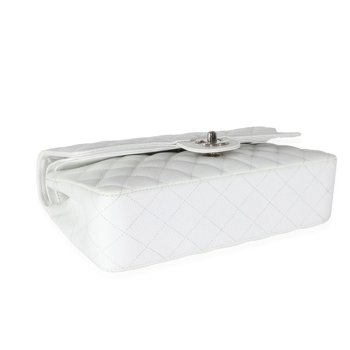 CHANEL White Quilted Caviar Medium Classic Double Flap Bag