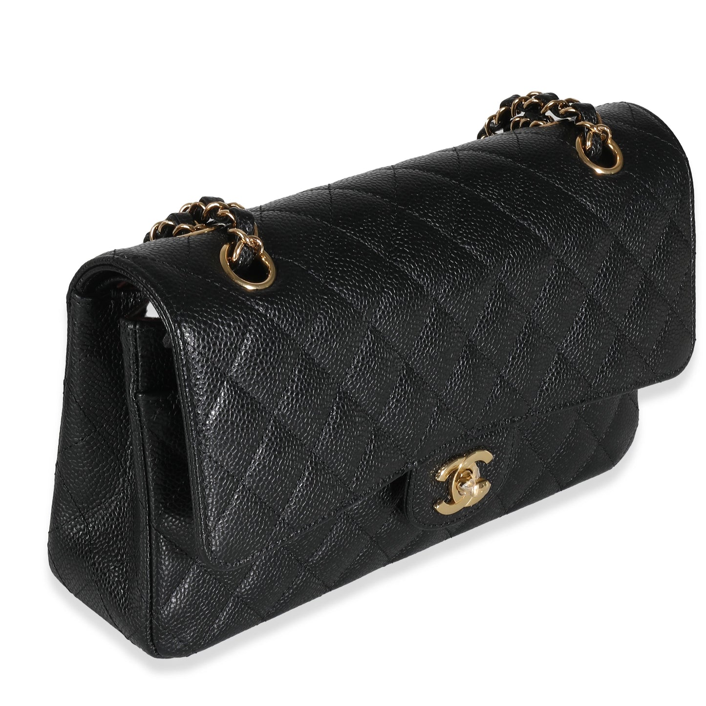 CHANEL Black Quilted Caviar Medium Classic Double Flap Bag