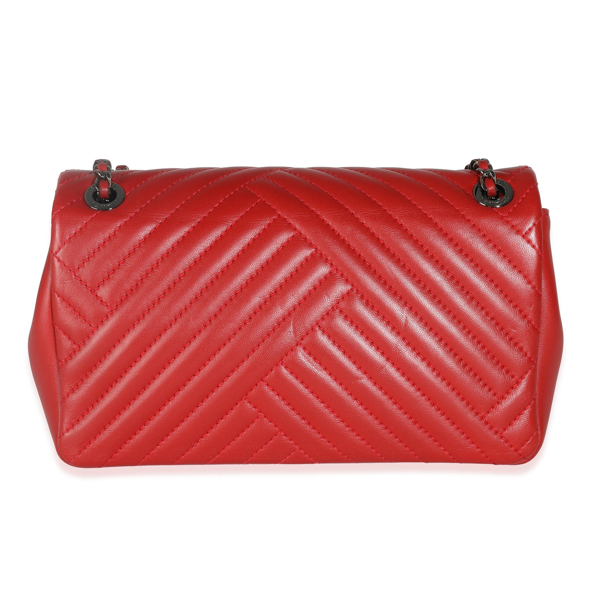 CHANEL Red Chevron Lambskin Small CC Crossing Single Flap Bag