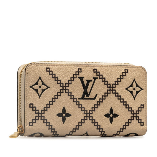 Louis Vuitton Monogram Amplant Broderie Zippie Wallet Long Wallet M81141 Cream Beige Leather  Louis Vuitton