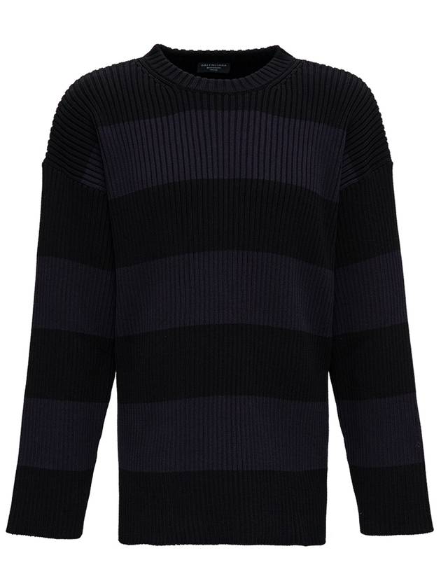 Luxury Balenciaga  Back BB Logo Stripe Cotton Knit Top Black