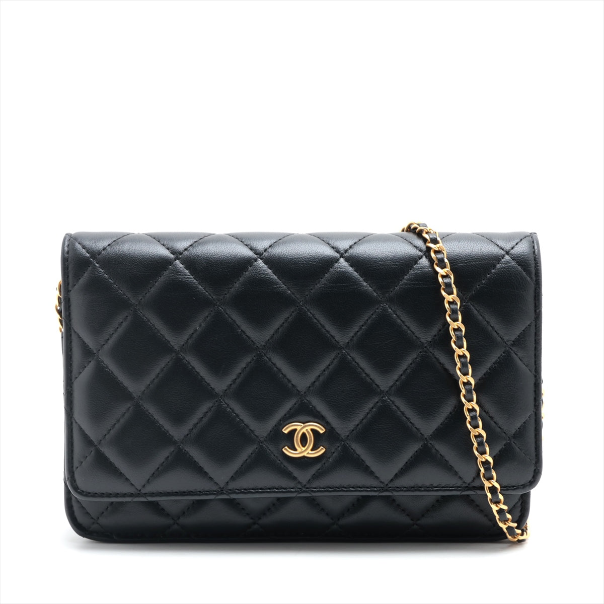 Chanel Lambskin  Chain Wallet Heart Black G