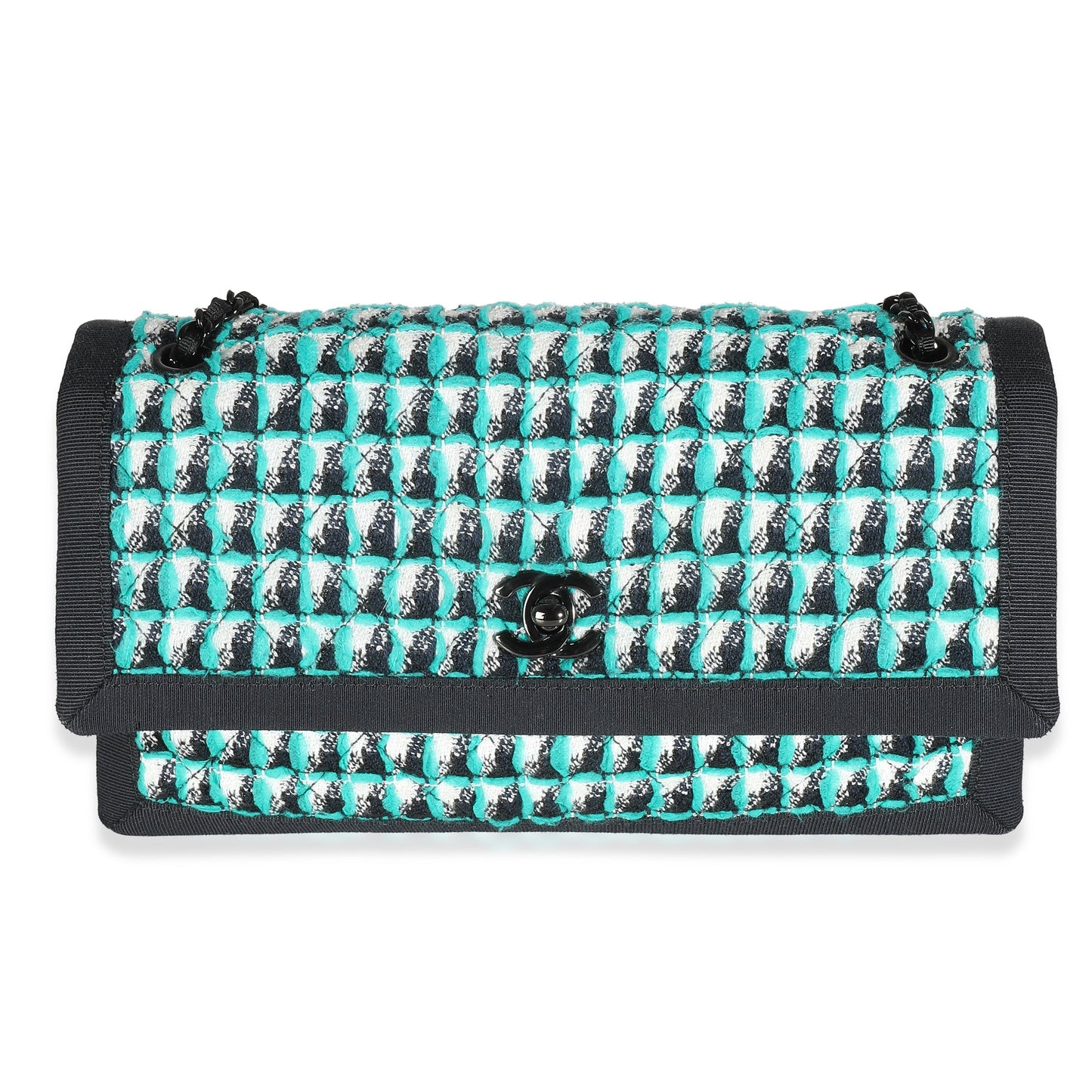 CHANEL Green White Black Tweed CC Flap Bag