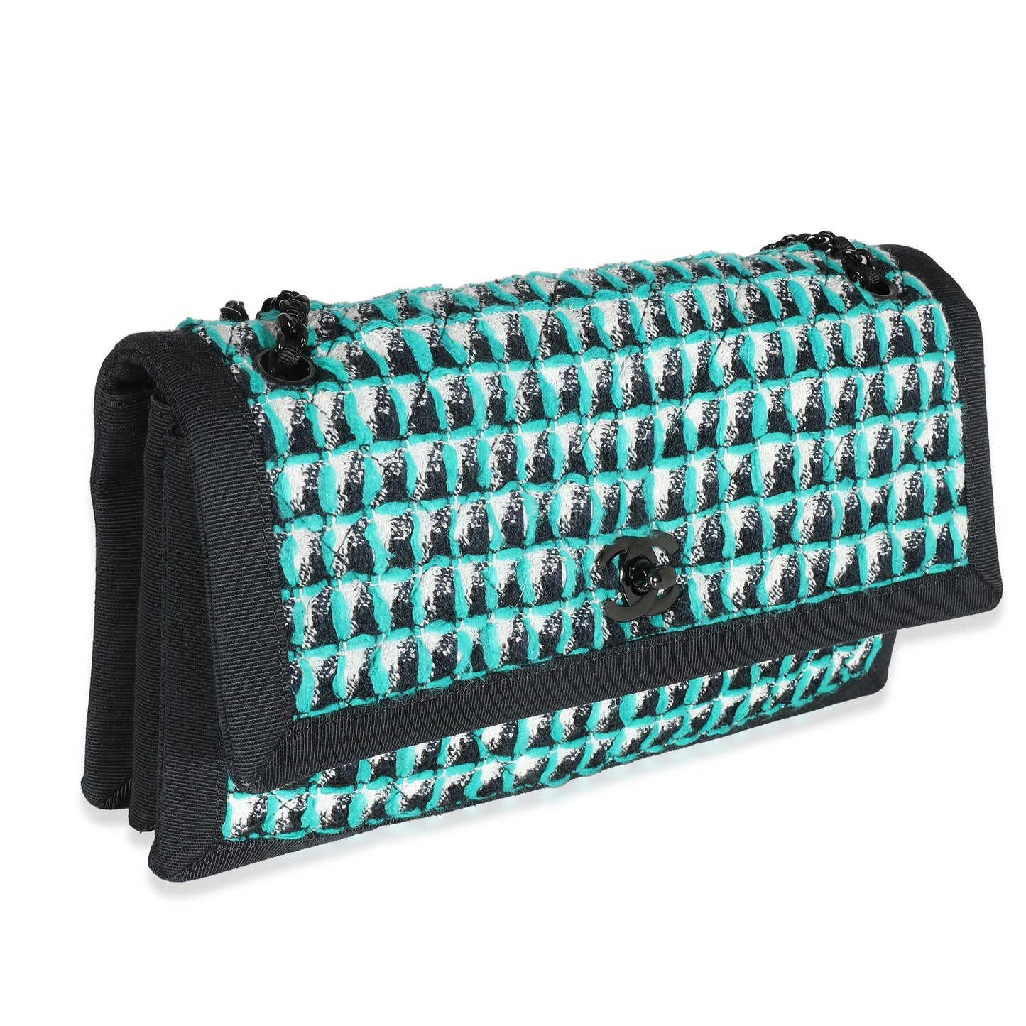 CHANEL Green White Black Tweed CC Flap Bag