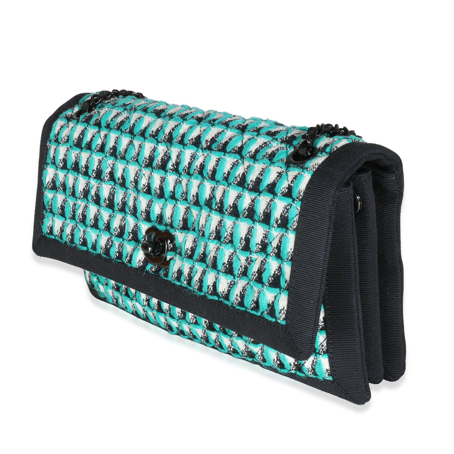 CHANEL Green White Black Tweed CC Flap Bag