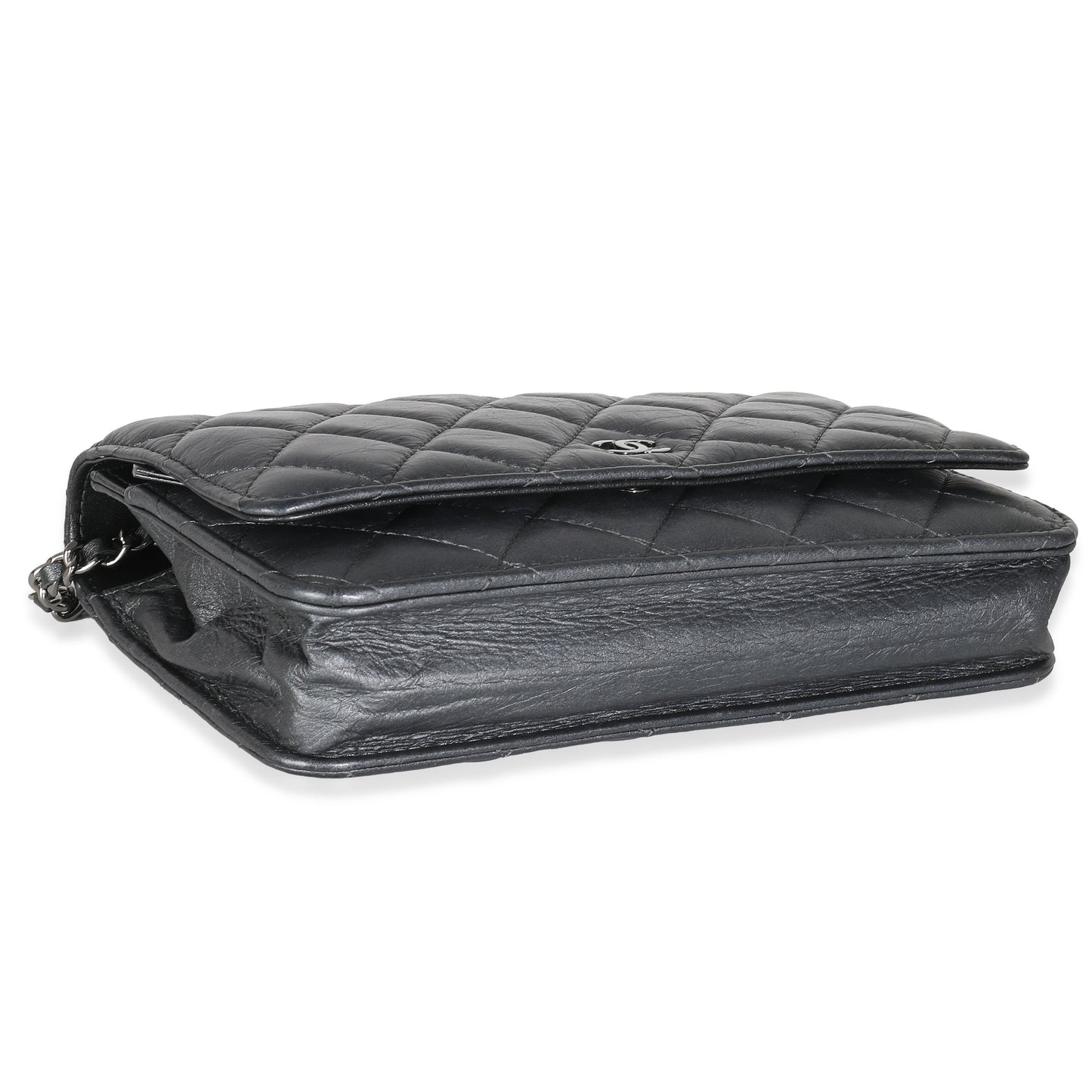 Top Quality Chanel Dark Silver Iridescent Aged Quilted Calfskin Tassel Wallet On Chain
