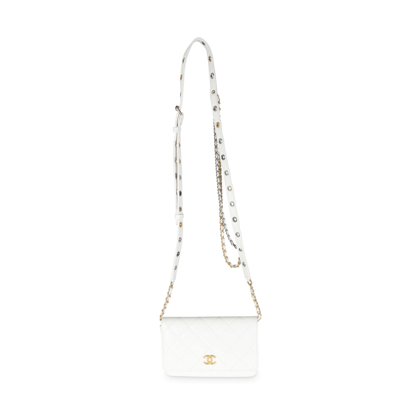 CHANEL White Quilted Goatskin Punk Essentials Wallet On Chain