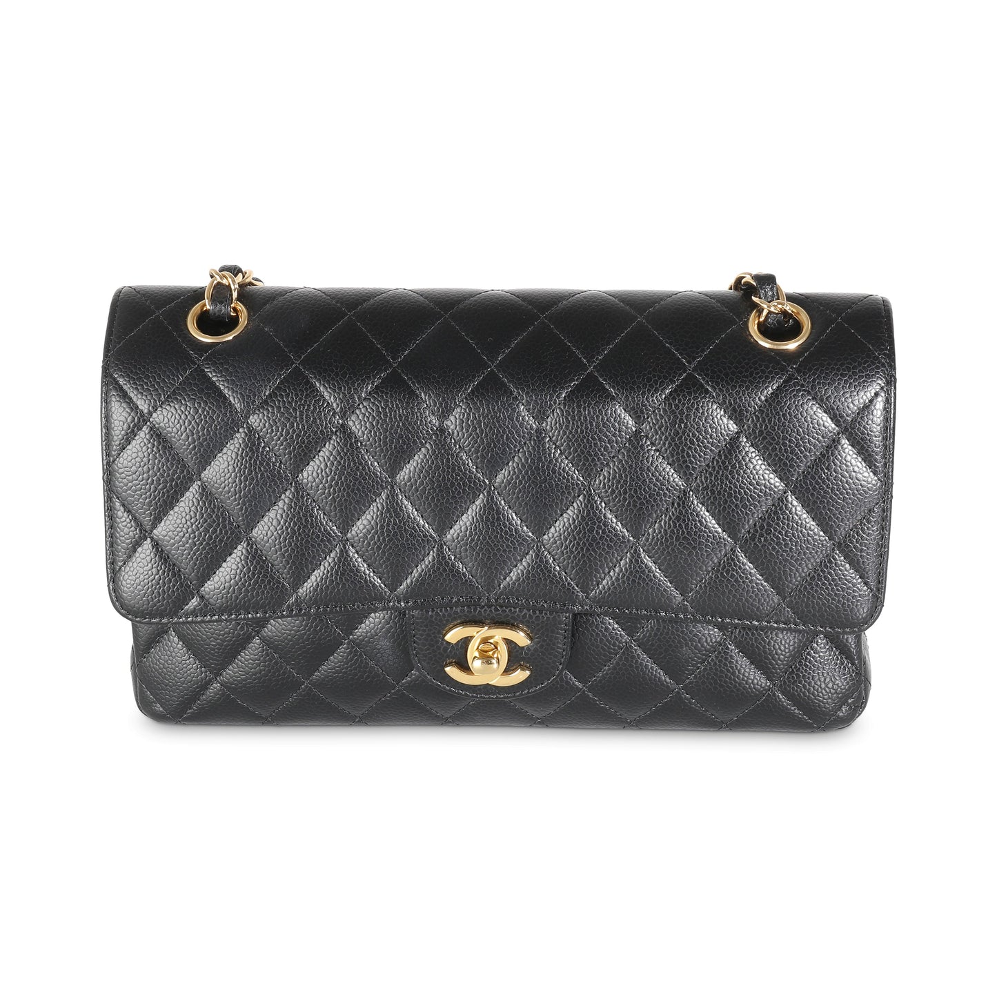 CHANEL Black Quilted Caviar Medium Classic Double Flap Bag