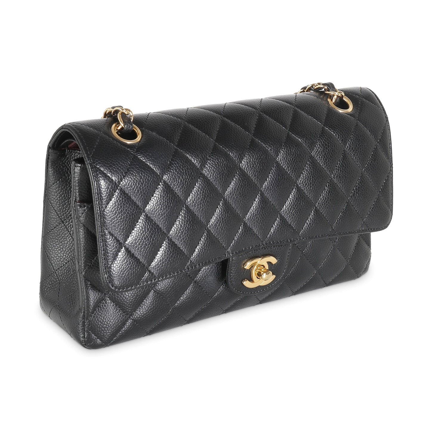 CHANEL Black Quilted Caviar Medium Classic Double Flap Bag
