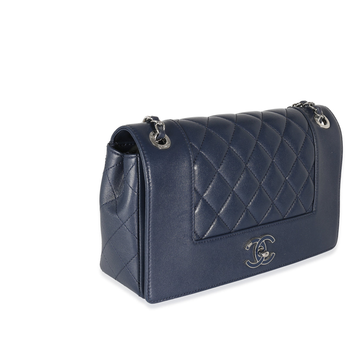CHANEL Navy Quilted Sheepskin Large Vintage Mademoiselle Flap Bag