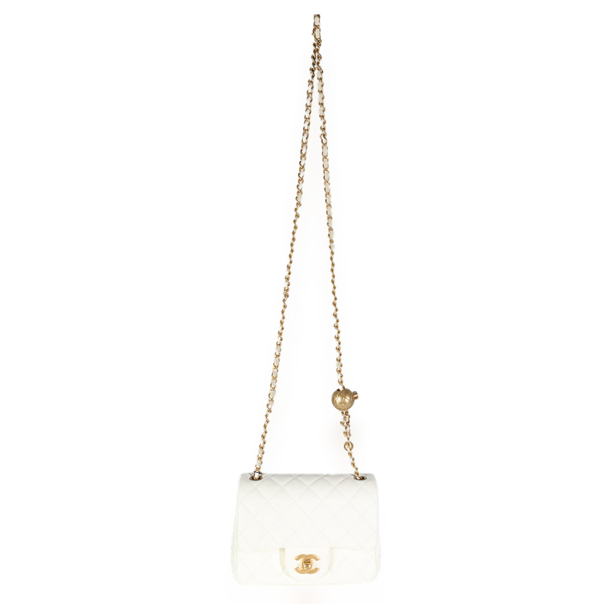 CHANEL White Quilted Lambskin Pearl Crush Mini Flap Bag