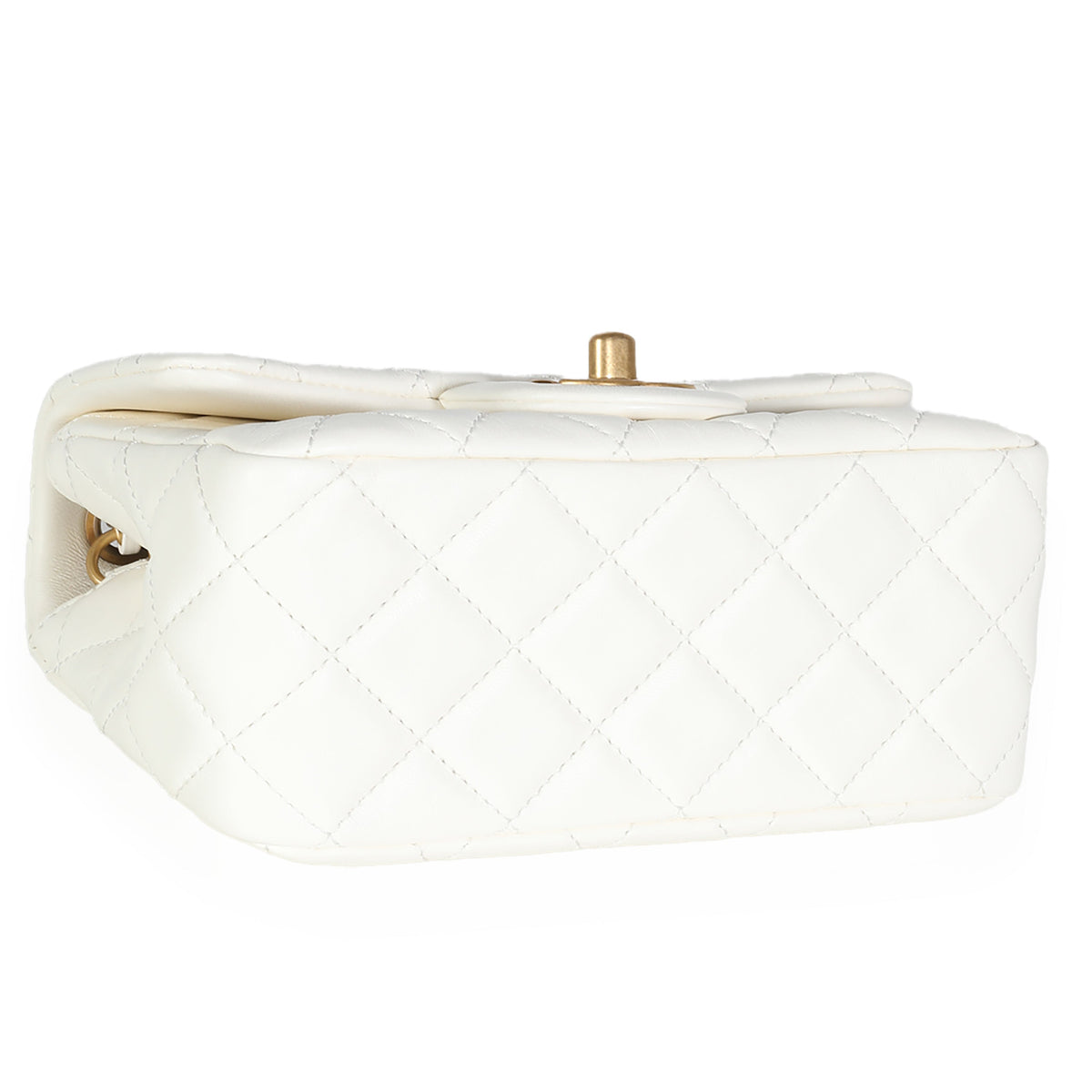 CHANEL White Quilted Lambskin Pearl Crush Mini Flap Bag