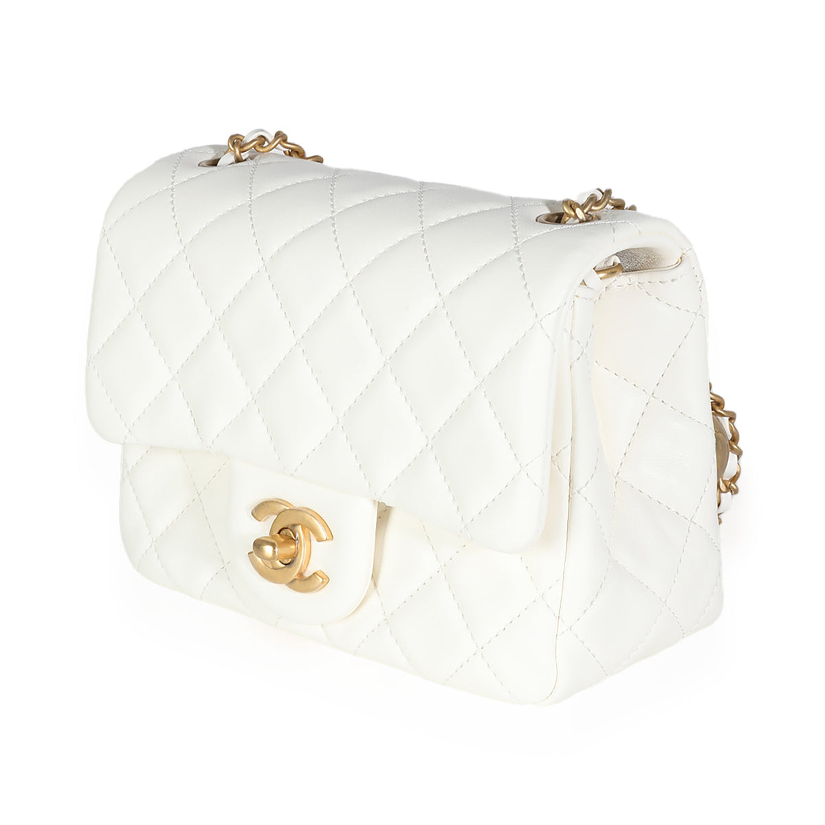 CHANEL White Quilted Lambskin Pearl Crush Mini Flap Bag