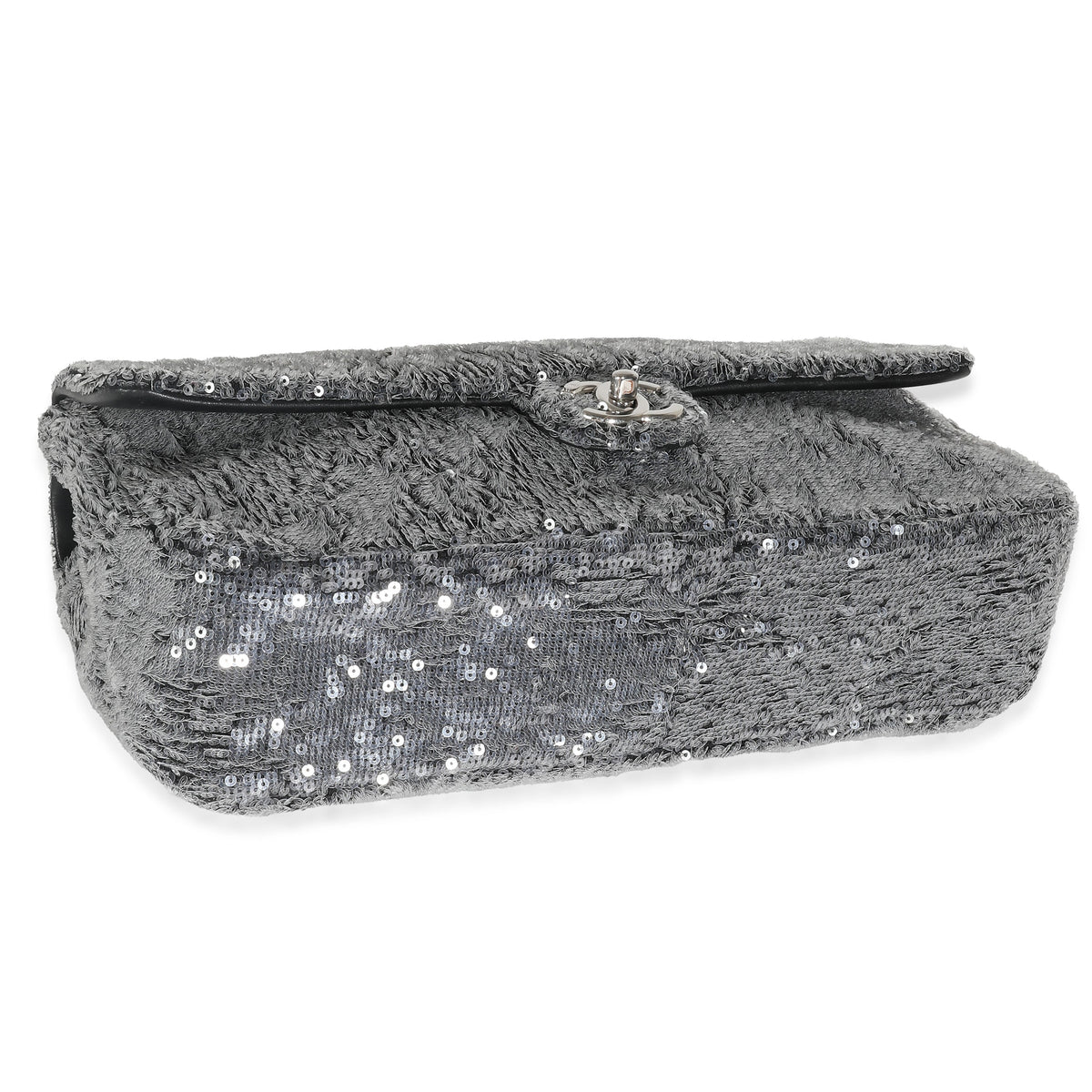 CHANEL Silver Sequin Jumbo Single Flap Bag